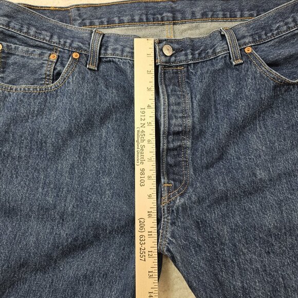 Levi's 501 Jeans Men's 42x30 Blue Denim Copper Rivets Button Fly Dark Wash - Picture 8 of 16